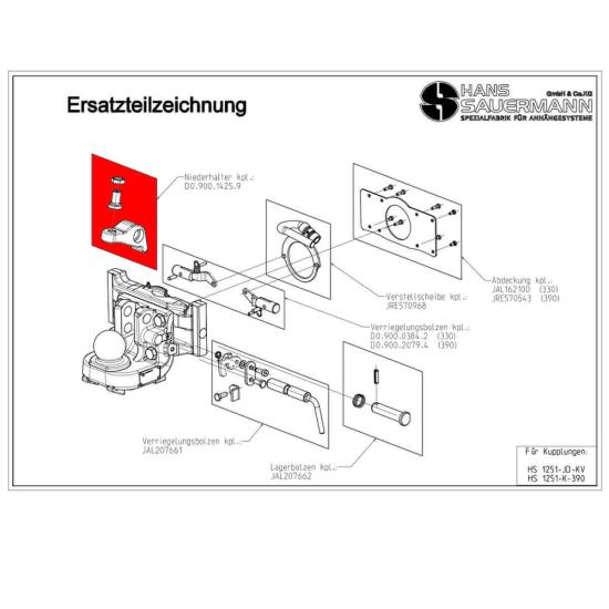 Sauermann Niederhalter + Stellschraube Anhängebock K80 | geschweißte Kugel