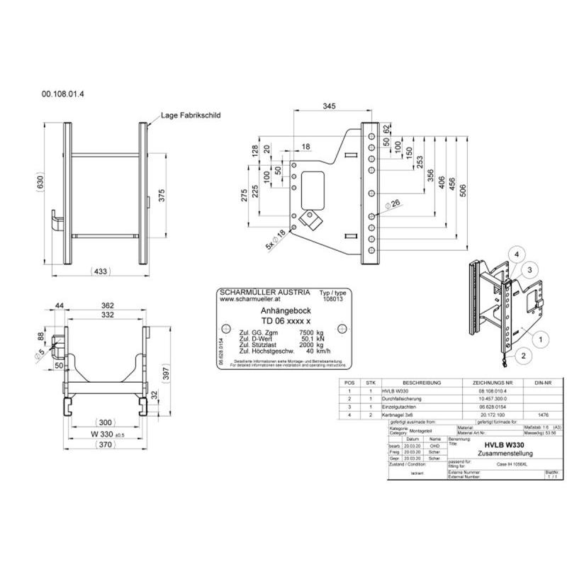 Scharmüller Anhängebock für Case B/C mit HS 1700 | 330mm