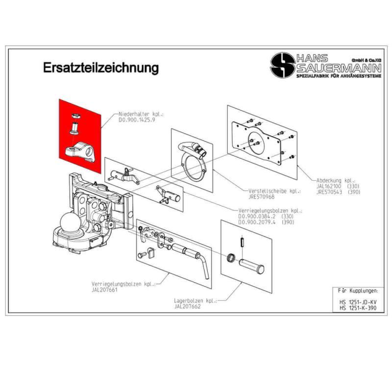 Sauermann Niederhalter + Stellschraube Anhängebock K80 | geschweißte Kugel